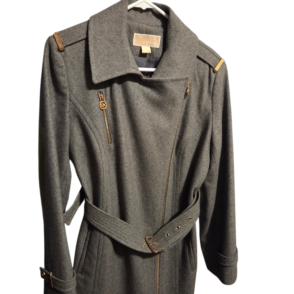 MICHAEL Michael Kors Gray Trench Coat with Gold Accents